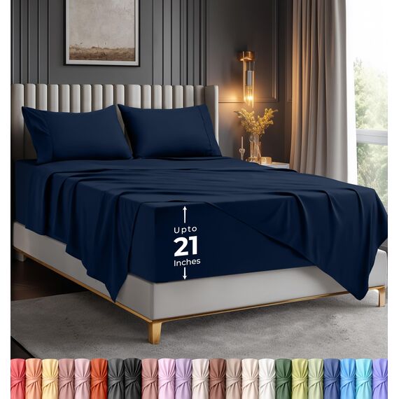 Bettlaken-Set für Doppelbetten von Utopia Bedding: Weiche Mikrofaser, 4-teilig, Hotel-Luxus-Bettlaken mit tiefen Taschen, bestickte Kissenbezüge, Spannbettlaken mit seitlicher Aufbewahrungstasche,