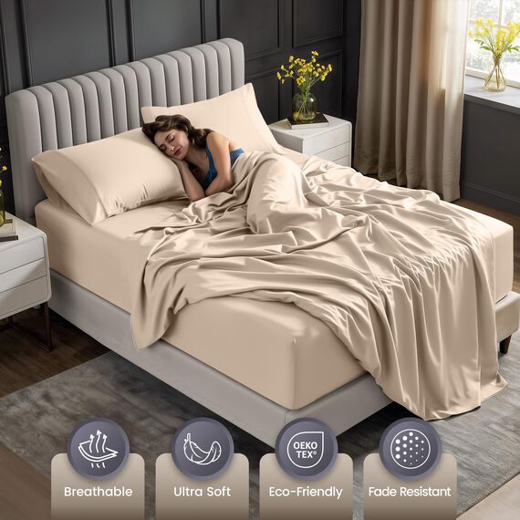 Utopia Bedding Bettwäsche-Set für King-Size-Betten – weiche Mikrofaser, 4-teiliges Hotel-Luxus-Bettwäsche-Set mit tiefen Taschen, bestickte Kissenbezüge, Spannbettlaken mit seitlicher