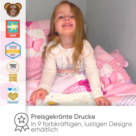 Bloomsbury Mill - Bettwäsche 200 x 200 cm Herzen & Schmetterlingen für Kinder – Doppelbett Bettwäscheset für Mädchen – Rosa & Lila Wendebettwäsche und 2 Kissenbezug Set