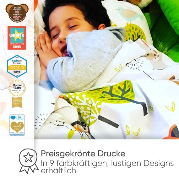 Bloomsbury Mill Bettwäsche 135 x 200 Waldtiere für Kinder - Kinderbettwäsche Set Mädchen und Jungen und Kissenbezug-Set – Eule, Fuchs & Hirsch Bettbezug- und Kissenbezug-Set für Einzelbett