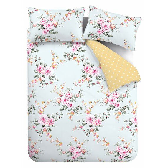 Catherine Lansfield Bedding Canterbury Floral Double Duvet Cover Set with Pillowcases Duck Egg Blue