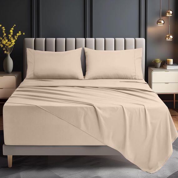 Utopia Bedding Bettwäsche-Set für King-Size-Betten – weiche Mikrofaser, 4-teiliges Hotel-Luxus-Bettwäsche-Set mit tiefen Taschen, bestickte Kissenbezüge, Spannbettlaken mit seitlicher