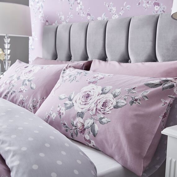 Catherine Lansfield Bedding Canterbury Floral King Duvet Cover Set with Pillowcases Heather