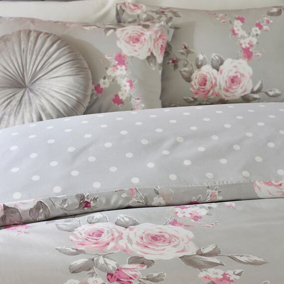 Catherine Lansfield Bedding Canterbury Floral Super King Duvet Cover Set with Pillowcase Grey