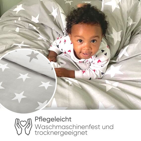 Bloomsbury Mill - Bettwäsche 200 x 200 cm Sterne für Kinder – Doppelbett Bettwäscheset für Jungen und Mädchen – Grau/Weiß Wendebettwäsche und 2 Kissenbezug Set