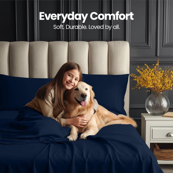Utopia Bedding Bettlaken-Set für Doppelbetten Weiche Mikrofaser, 4-teiliges Hotel-Luxus-Bettlaken-Set mit tiefen Taschen, bestickten Kissenbezügen, seitlicher Aufbewahrungstasche, Spannbettlaken,