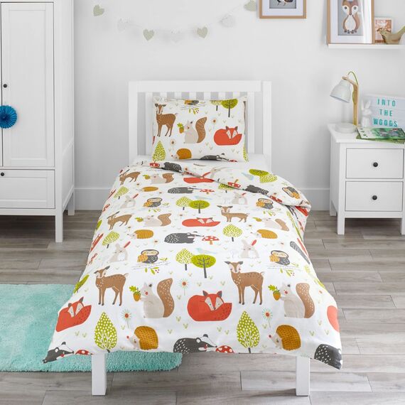 Bloomsbury Mill Bettwäsche 135 x 200 Waldtiere für Kinder - Kinderbettwäsche Set Mädchen und Jungen und Kissenbezug-Set – Eule, Fuchs & Hirsch Bettbezug- und Kissenbezug-Set für Einzelbett