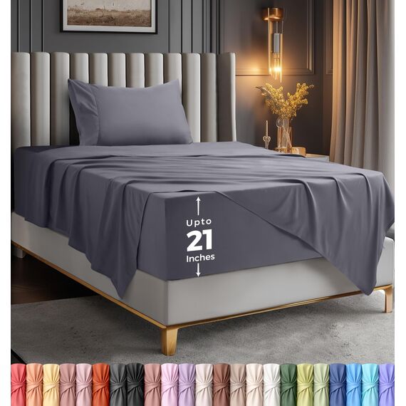 Bettlaken-Set für Doppelbetten von Utopia Bedding. Weiche Mikrofaser, 3-teilig, Hotel-Luxus-Bettlaken mit tiefen Taschen, besticktem Kissenbezug, Spannbettlaken mit seitlicher Aufbewahrungstasche,