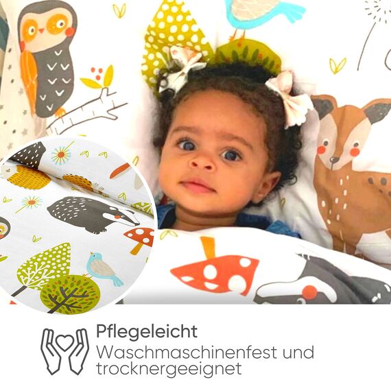 Bloomsbury Mill - Bettwäsche 200 x 200 cm Waldtiere für Kinder – Doppelbett Bettwäscheset für Jungen und Mädchen – Eule, Fuchs & Hirsch Wendebettwäsche und 2 Kissenbezug Set