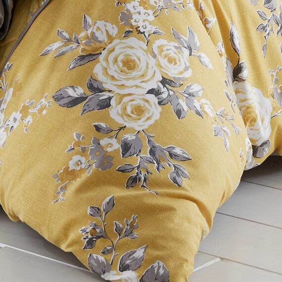 Catherine Lansfield Bedding Canterbury Floral King Duvet Cover Set with Pillowcases Ochre