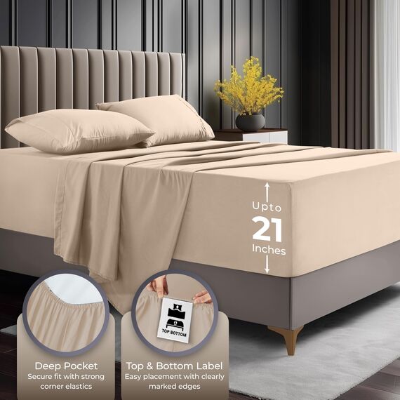 Utopia Bedding Bettwäsche-Set für King-Size-Betten – weiche Mikrofaser, 4-teiliges Hotel-Luxus-Bettwäsche-Set mit tiefen Taschen, bestickte Kissenbezüge, Spannbettlaken mit seitlicher