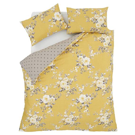 Catherine Lansfield Bedding Canterbury Floral Double Duvet Cover Set with Pillowcase Ochre