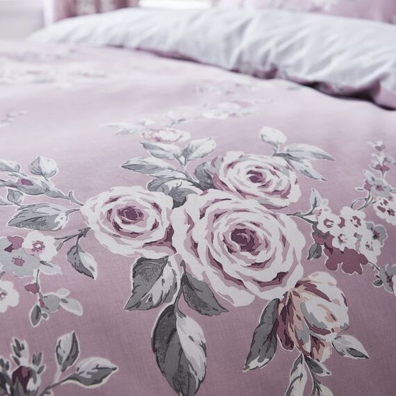 Catherine Lansfield Bedding Canterbury Floral King Duvet Cover Set with Pillowcases Heather