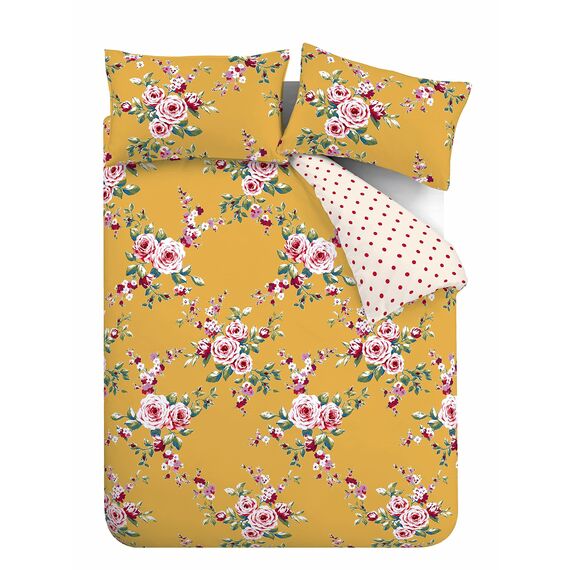 Catherine Lansfield Bedding Canterbury Floral Single Duvet Cover Set with Pillowcases Yellow