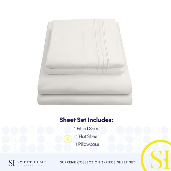 Sweet Home Collection Luxus-Bettwäsche-Set aus weicher ägyptischer Qualität, 1800 Fadenzahl, mit Bettlaken, 2 Kissenbezügen, für Doppelbett, elfenbeinfarben