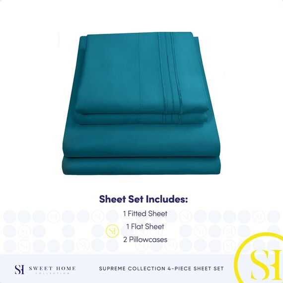 Sweet Home Collection Bettwäsche-Set, Fadenzahl 1800, ägyptische Qualität, gebürstete Mikrofaser, 4-teilig, Tiefe Taschen, Wohnmobil, Kurze Queensize-Bett, Blaugrün