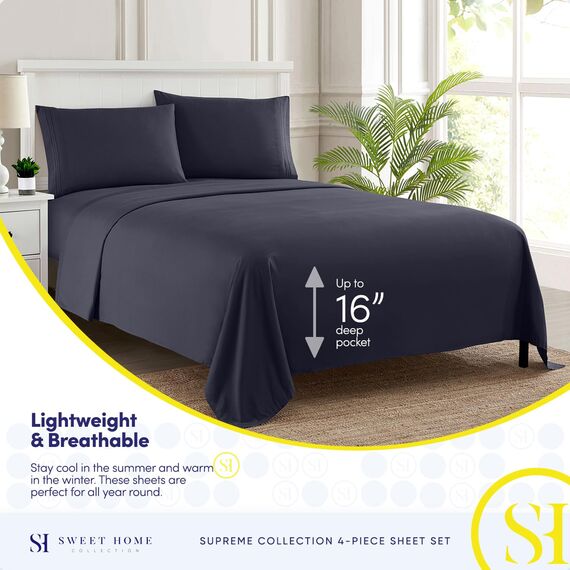 Sweet Home Collection Bettwäsche-Set, Fadenzahl 1800, ägyptische Qualität, gebürstete Mikrofaser, 5-teilig, Tiefe Taschen, geteiltes Kingsize-Bett, Marineblau