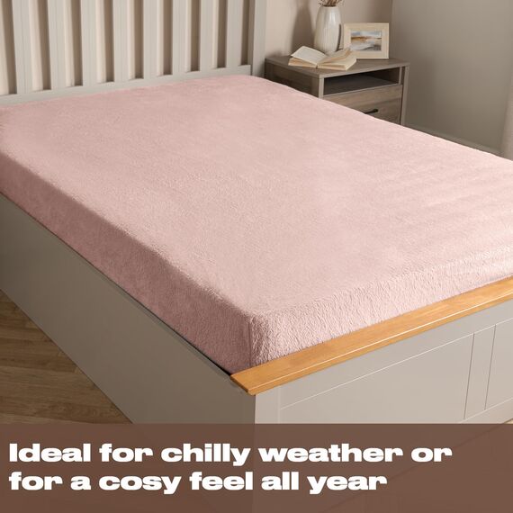 Brentfords Teddy Fleece Spannbetttuch Thermal Warm Soft Luxury Fluffy Cuddly Cosy Bettwäsche, Blush Pink - Single
