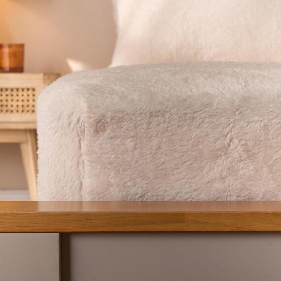 Brentfords Teddy-Fleece-Spannbettlaken, einfarbig, Thermisch, warm, weich, luxuriöse Bettwäsche, Cremebeige