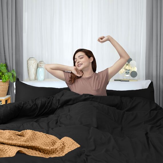 Utopia Bedding Bettbezug für King-Size-Bett: 3-teilig mit Reißverschluss, 1 Bettdeckenbezug 277 x 228 cm und 2 Kissenbezüge 50 x 91 cm (schwarz), Bettdecke Nicht im Lieferumfang enthalten