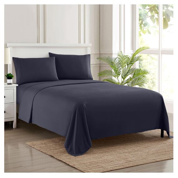 Sweet Home Collection Bettwäsche-Set, Fadenzahl 1800, ägyptische Qualität, gebürstete Mikrofaser, 4-teilig, Tiefe Taschen, Wohnmobil, Kurze Queensize-Bett, Marineblau