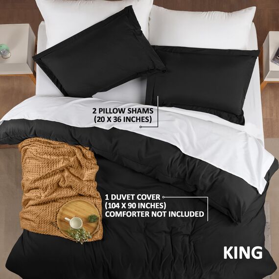 Utopia Bedding Bettbezug für King-Size-Bett: 3-teilig mit Reißverschluss, 1 Bettdeckenbezug 277 x 228 cm und 2 Kissenbezüge 50 x 91 cm (schwarz), Bettdecke Nicht im Lieferumfang enthalten