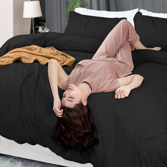 Utopia Bedding Bettbezug für King-Size-Bett: 3-teilig mit Reißverschluss, 1 Bettdeckenbezug 277 x 228 cm und 2 Kissenbezüge 50 x 91 cm (schwarz), Bettdecke Nicht im Lieferumfang enthalten