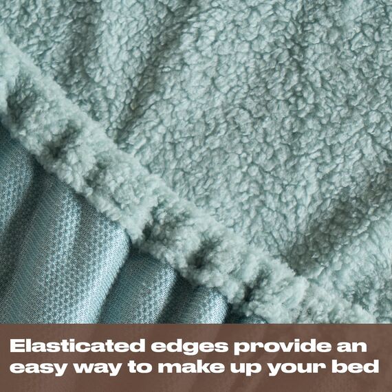 Brentfords Teddy-Fleece-Spannbettlaken, einfarbig, Thermisch, warm, weich, luxuriöse Bettwäsche mit Sherpa-Feeling, Enteneiblau