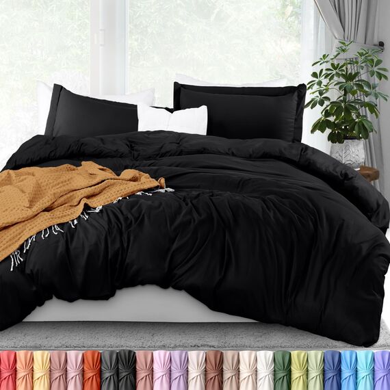Utopia Bedding Bettbezug für King-Size-Bett: 3-teilig mit Reißverschluss, 1 Bettdeckenbezug 277 x 228 cm und 2 Kissenbezüge 50 x 91 cm (schwarz), Bettdecke Nicht im Lieferumfang enthalten