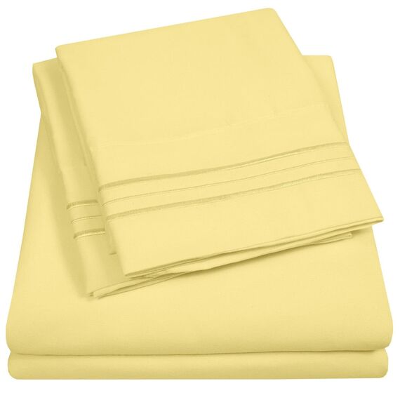 Bettwäsche-Set für King-Size-Betten mit integrierten Bettlakenspannern, Spannbettlaken und Kissenbezügen, weich, knitterfrei, sichere Passform, Hellgelb