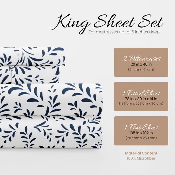 Linen Market Pflegeleichtes 4-teiliges Bettwäsche-Set, gebürstete Mikrofaser, 40,6 cm Tiefe Taschen, Marineblau