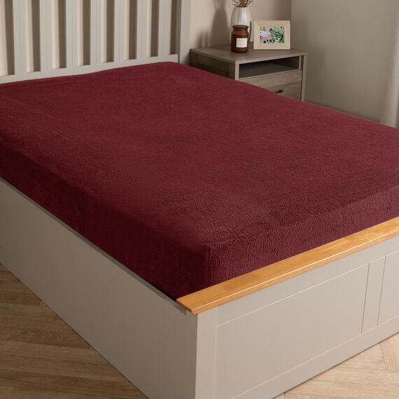 Brentfords Teddy-Fleece-Spannbettlaken Burgund, Doppelbett-Teddy-Fleece-Spannbetttuch, ultraweiches, lichtbeständiges Laken, Thermo-Bettwäsche