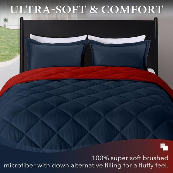 downluxe Bettwäsche-Set für Twin-Size-Betten, weiche Bettwäsche für alle Jahreszeiten, 1 Bettdecke (167,6 x 233,7 cm) und 1 Kissenbezug (50,8 x 66 cm), Rot und Marineblau