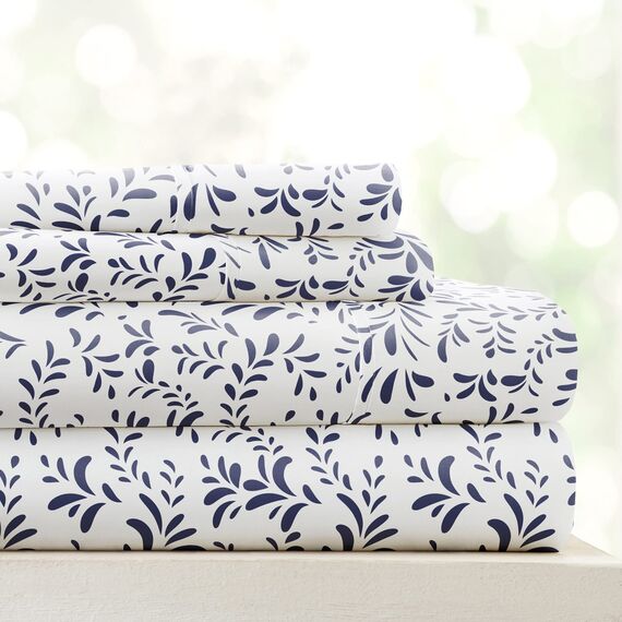 Linen Market Pflegeleichtes 4-teiliges Bettwäsche-Set, gebürstete Mikrofaser, 40,6 cm Tiefe Taschen, Marineblau