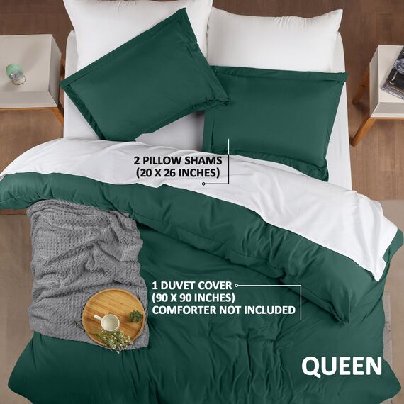 Utopia Bedding Bettbezug-Set für Queen-Size-Bett: 1 Bettbezug mit 2 Kissenbezügen, 3-teiliger Bettdeckenbezug mit Reißverschluss, ultraweiche, gebürstete Mikrofaser, 228 x 228 cm (Queensize, Smaragd)