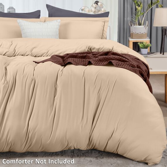 Utopia Bedding Bettbezug-Set für King-Size-Betten, 1 Bettbezug mit 2 Kissenbezügen, 3-teiliges Bettdeckenbezug, mit Reißverschluss, ultraweiche gebürstete Mikrofaser, 271 x 228 cm, Kingsize, Beige.