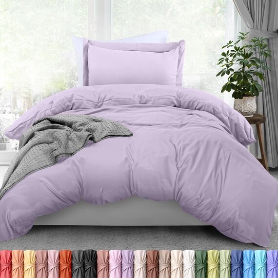 Utopia Bedding, Bettwäsche-Set für Einzelbett, 2-teilig mit Reißverschluss, 1 Bettbezug (173 x 229 cm) und 1 Kissenbezug (51 x 66 cm), helllila (Lavendel), Decke nicht enthalten