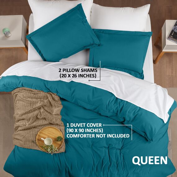 Utopia Bedding Duvet Cover Queen Size - 3 Piece with Zipper Closure - 1 Comforter Cover 90X90 Inches & 2 Pillow Shams 20X26 Inches (Denim Blue) Comforter Not Included