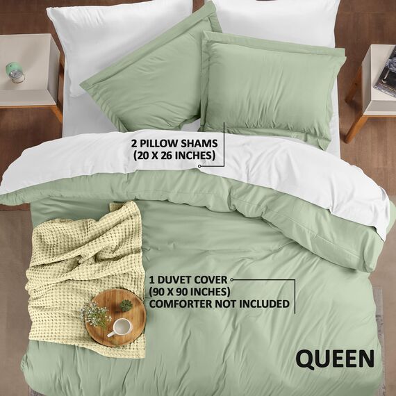 Utopia Bedding Bettbezug-Set für Queen-Size-Betten – 1 mit 2 Kissenbezügen, 3-teilig, Bettdeckenbezug, Reißverschluss, ultraweiche, gebürstete Mikrofaser, 228 x cm (Queen, Salbei)