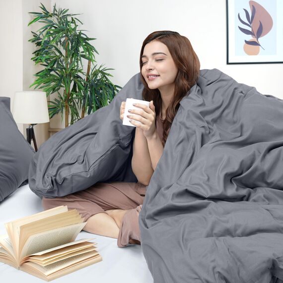 Utopia Bedding Bettbezug für Doppelbett, 2-teilig mit Reißverschluss, 1 Bettdeckenbezug 172 x 228 cm und 1 Kissenbezug 50 x 66 cm (grau), Bettdecke Nicht im Lieferumfang enthalten