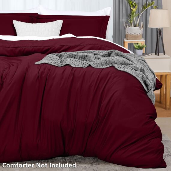 Utopia Bedding Bettbezug für King-Size-Bett: 1 Bettbezug mit 2 Kissenbezügen, 3-teiliges Bettwäsche-Set mit Reißverschluss, weich gebürstete Mikrofaser, 277 x 228 cm, Burgunderrot