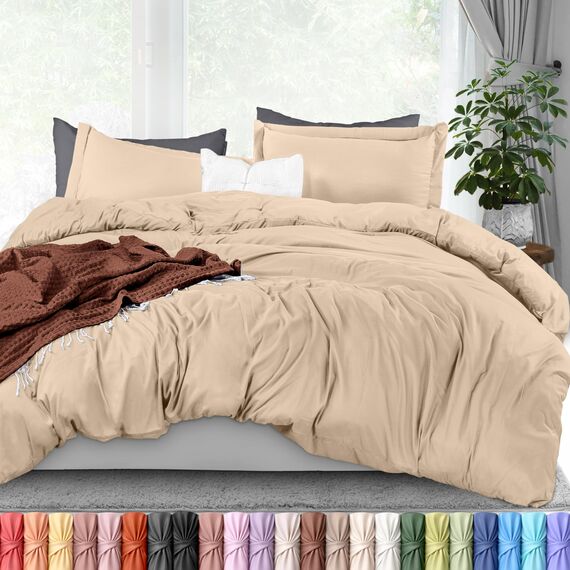 Utopia Bedding Bettbezug-Set, Queen Size, 3-teilig mit Reißverschluss, 1 Bettdeckenbezug 228,6 x 228,6 cm & 2 Kissenbezüge 50,8 x 66 cm (Beige), Bettdecke Nicht enthalten