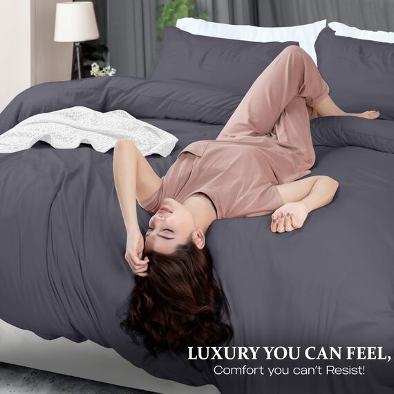 Bettwäsche-Set von Utopia, Bettbezug Plus offene Kissenbezüge, luxuriös, weich, in Hotelqualität mit Falte, verblasst Nicht und schmutzabweisend durch, Polyester-Mischgewebe, grau, King Size
