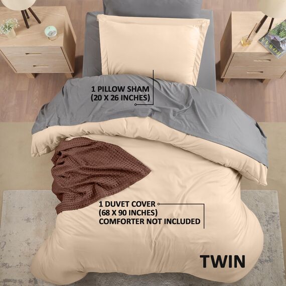 Utopia Bedding Bettbezug-Set für Doppelbetten – 1 Bettbezug mit 1 Kissenbezug – 2 Stück Bettbezug mit Reißverschluss – ultraweiche gebürstete Mikrofaser, 172 x 228 cm (Twin/Twin XL, Beige)