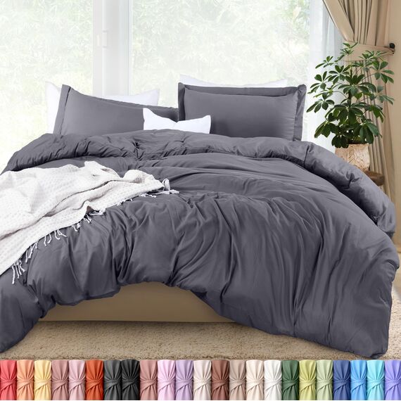 Utopia Bedding Duvet Cover California King Size - 3 Piece with Zipper Closure - 1 Comforter Cover 104X98 Inches & 2 Pillow Shams 20X36 Inches (Grey) Comforter Not Included