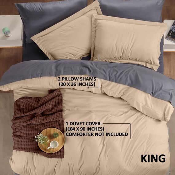 Utopia Bedding Bettbezug-Set für King-Size-Betten, 1 Bettbezug mit 2 Kissenbezügen, 3-teiliges Bettdeckenbezug, mit Reißverschluss, ultraweiche gebürstete Mikrofaser, 271 x 228 cm, Kingsize, Beige.