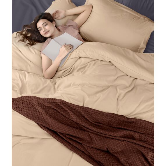 Utopia Bedding Bettbezug-Set für Doppelbetten – 1 Bettbezug mit 1 Kissenbezug – 2 Stück Bettbezug mit Reißverschluss – ultraweiche gebürstete Mikrofaser, 172 x 228 cm (Twin/Twin XL, Beige)
