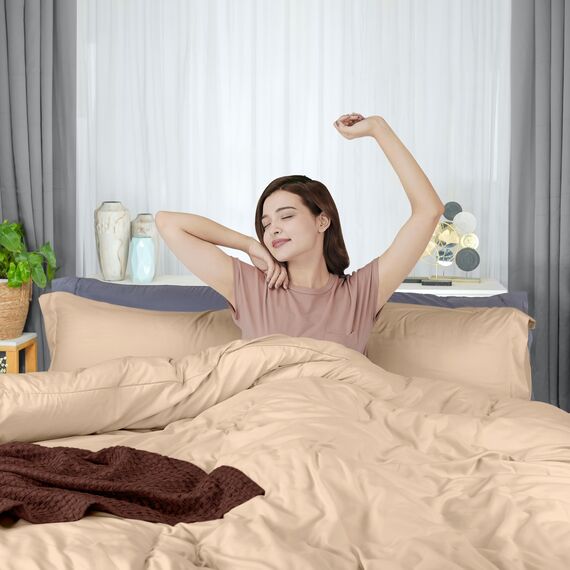 Utopia Bedding Bettbezug-Set für Doppelbetten – 1 Bettbezug mit 1 Kissenbezug – 2 Stück Bettbezug mit Reißverschluss – ultraweiche gebürstete Mikrofaser, 172 x 228 cm (Twin/Twin XL, Beige)