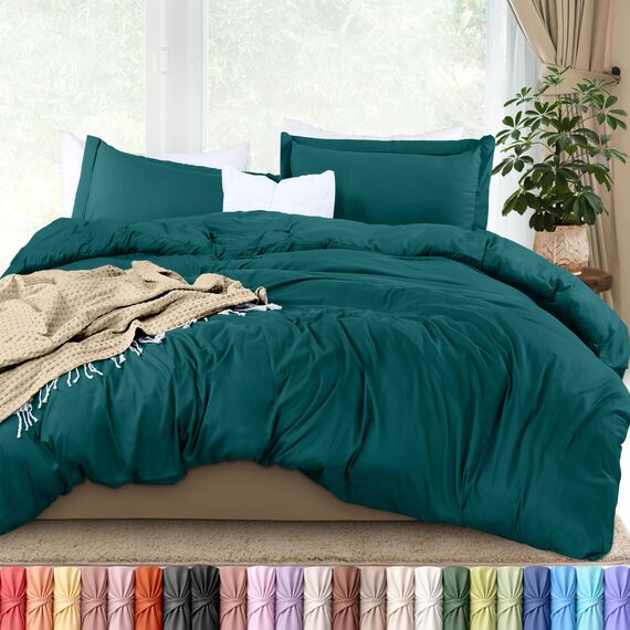 Utopia Bedding Bettbezug für King-Size-Bett: 1 Bettbezug mit 2 Kissenbezügen, 3-teiliges Bettwäsche-Set mit Reißverschluss, weich gebürstete Mikrofaser, 277 x 228 cm, Kingsize, Blaugrün