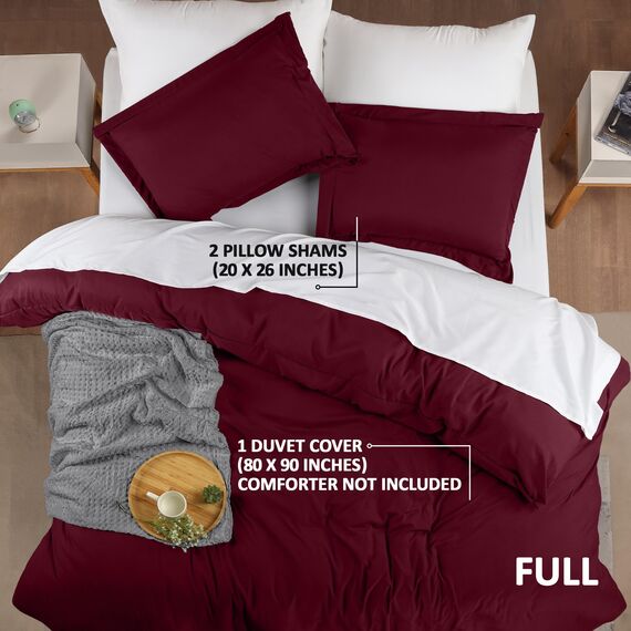 Utopia Bedding Duvet Cover Full Size - 3 Piece with Zipper Closure - 1 Comforter Cover 80X90 Inches & 2 Pillow Shams 20X26 Inches (Burgundy) Comforter Not Included